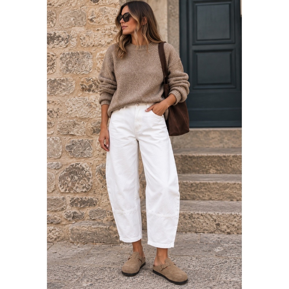 Everlane Utility Barrel Minimalist Jeans Washed White Organic Cotton Size 6